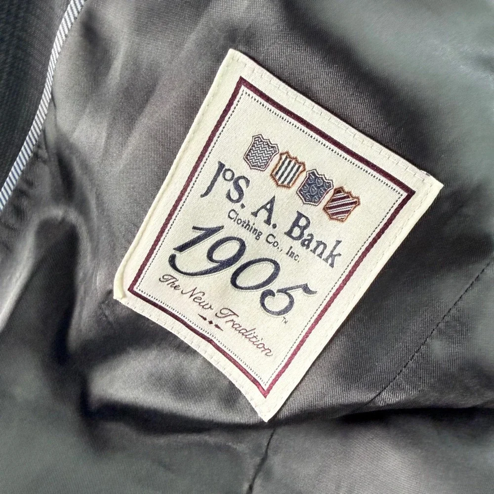 Jos A Bank 1905 Blazer Slim Fit Merino Wool Stretch Sport Coat dark‎ Grey Plaid